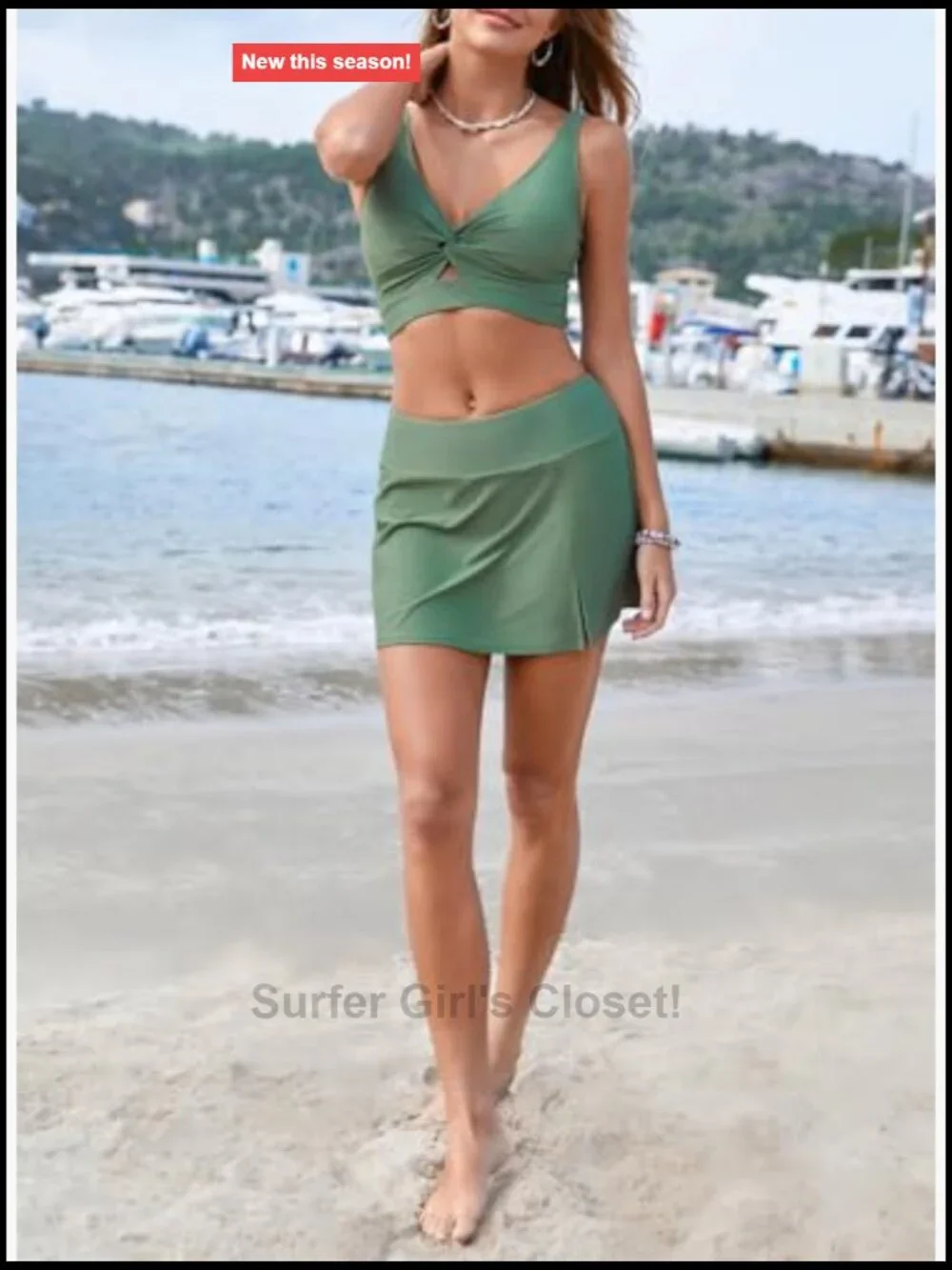 Bikini Set with Swim Skirt, Removable Pads, Adjustable Straps